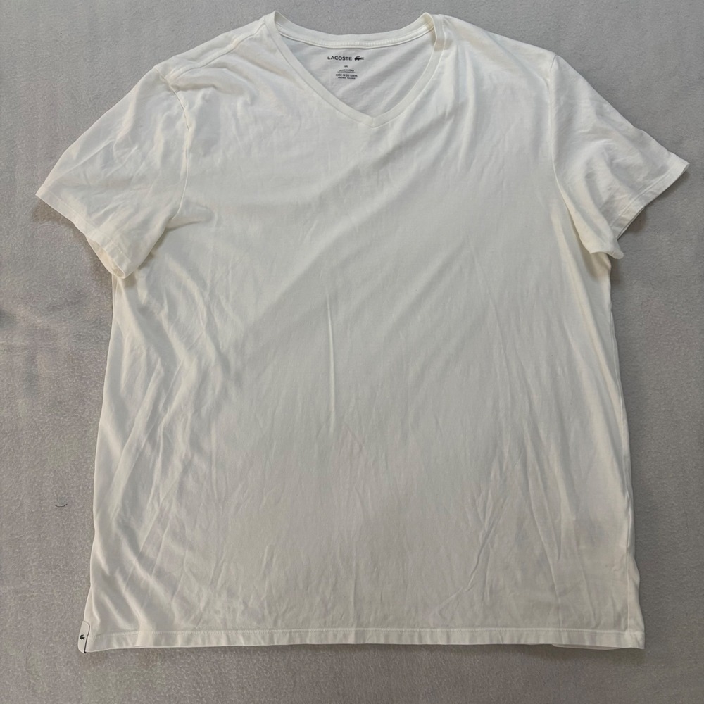 Lacoste Mens V-Neck T-Shirt White XXL Short Sleeve TH3444 Underwear